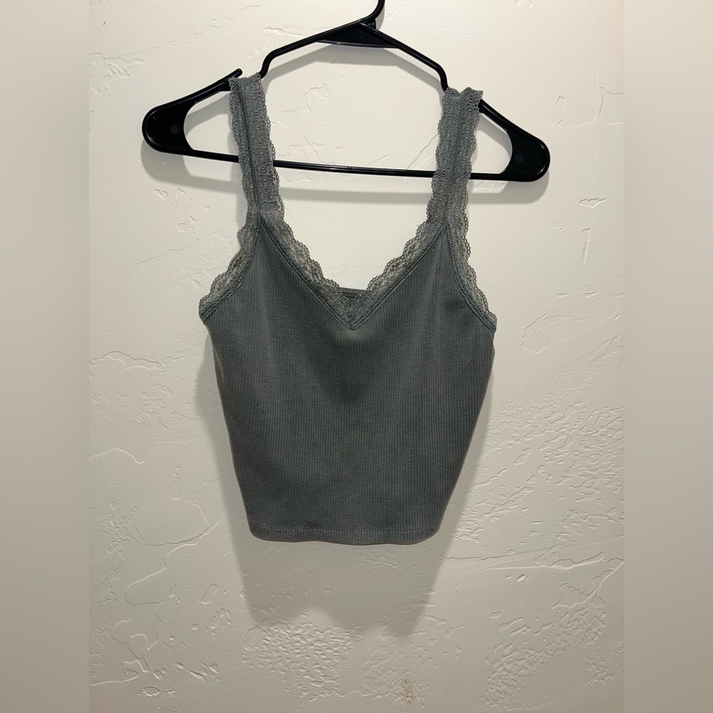 Green Lace Trim Tank Top